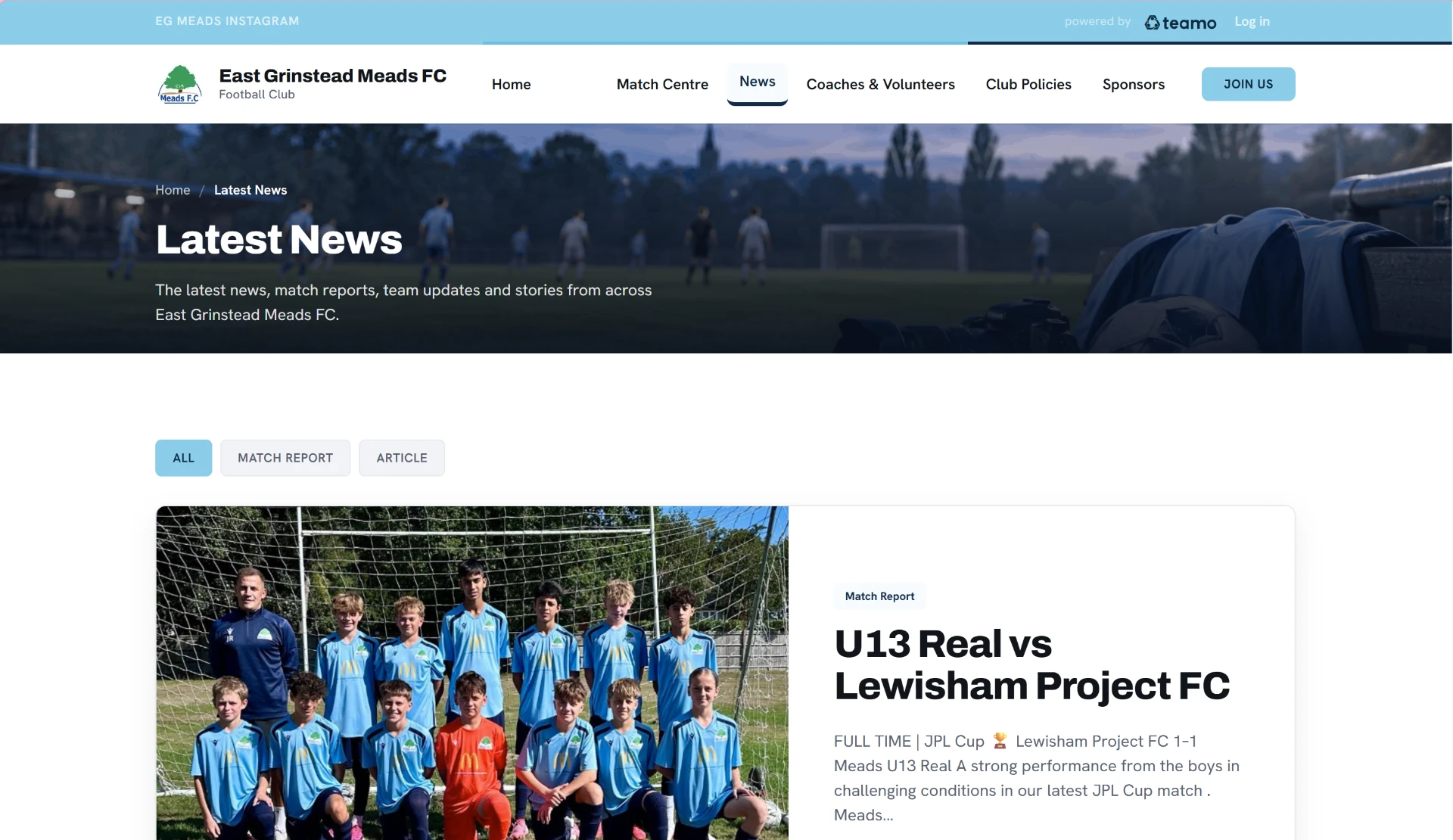 East Grinstead Meads FC latest news page with filterable match reports and articles