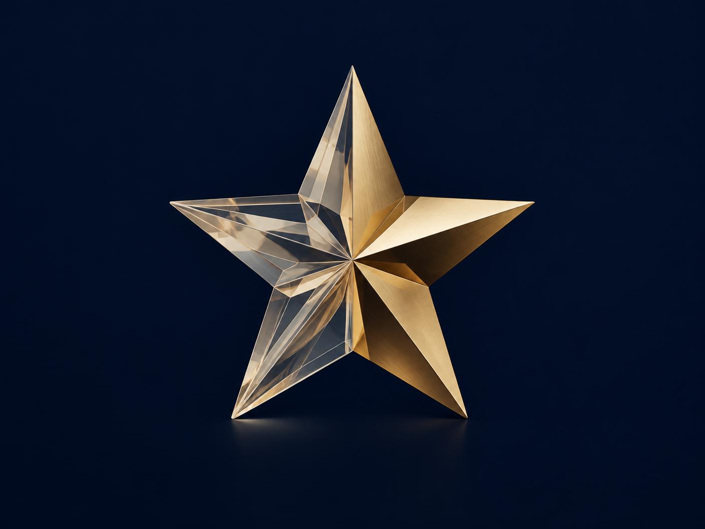 A sculptural gold and glass star against a midnight background